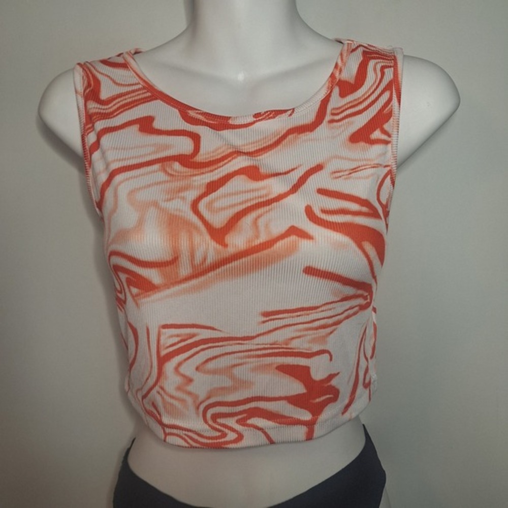 SHEIN Orange White Marble Swirl Ribbed Knit Sleeveless Crop Top Tank Size Medium